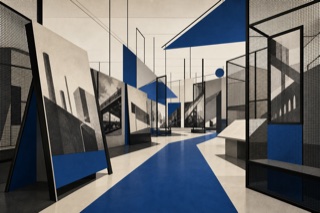 Modernist Exhibition Design — AI가 생성한 해석 이미지