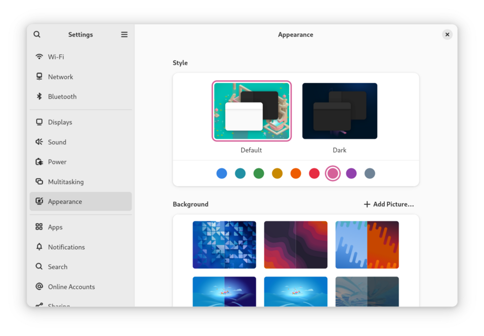 Adwaita — Nathan Hadley, GNOME Settings 48, 2025 — Wikimedia Commons / CC BY-SA 4.0 · © Nathan Hadley (Pigeon)