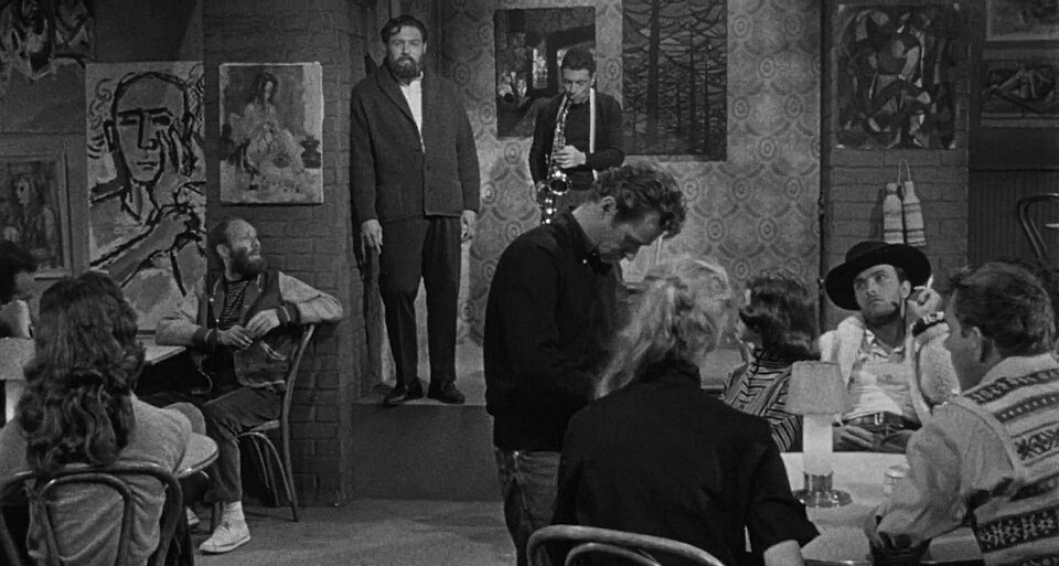 Beatnik Style — Beatnik coffeehouse costumes in A Bucket of Blood, 1959 — cinematic depiction, not a documentary street photograph — American International Pictures — Wikimedia Commons / Public domain