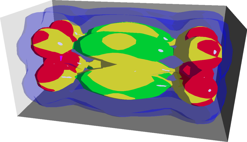 Cel Shading — Cel-shaded probability-density isosurfaces from a particle-in-a-box simulation — Kri — Wikimedia Commons / CC BY-SA 3.0