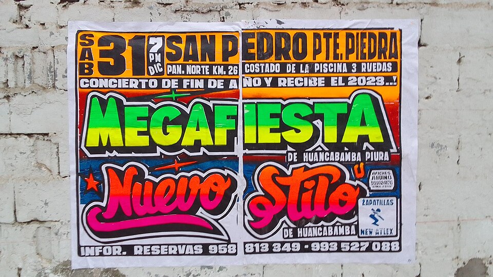 Chicha Poster — Chicha concert poster, Puente Piedra, northern Lima 2022 — Wikimedia Commons / CC BY-SA 4.0 · © QM Keen
