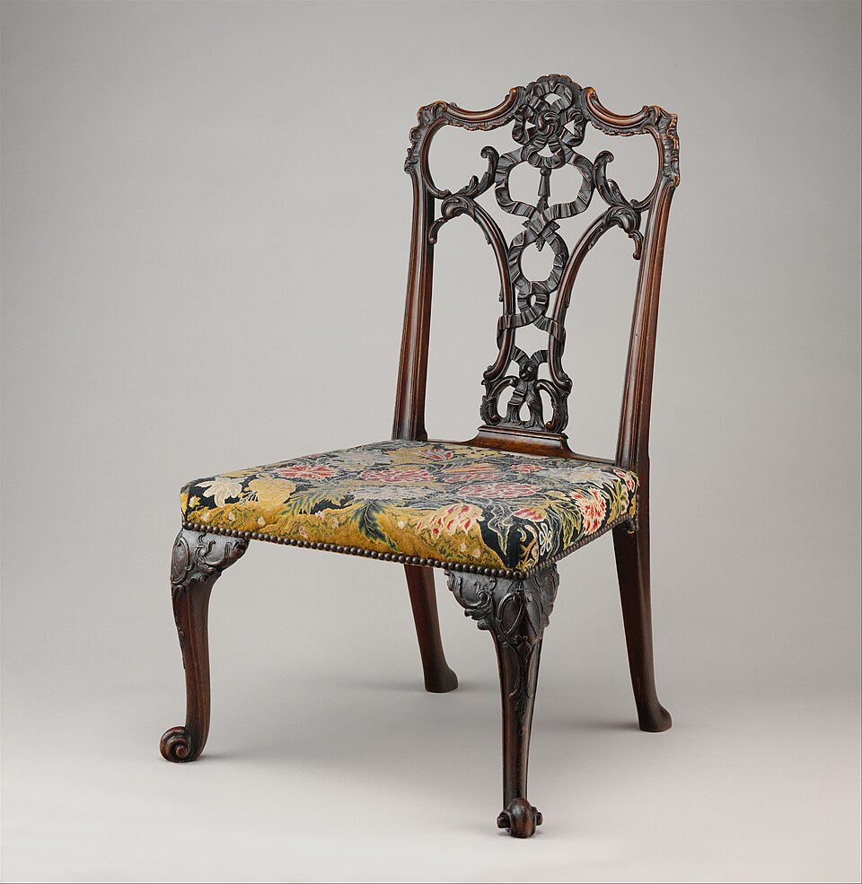 Chippendale — Side chair (one of a pair), Britain, c. 1755, Metropolitan Museum of Art — Wikimedia Commons / CC0