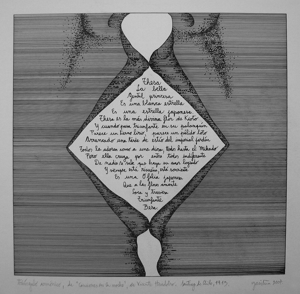 Creacionismo — Vicente Huidobro, calligram Triángulo armónico from Canciones en la noche, 1913 — Wikimedia Commons / CC BY-SA 2.0 · © Hoder Slanger