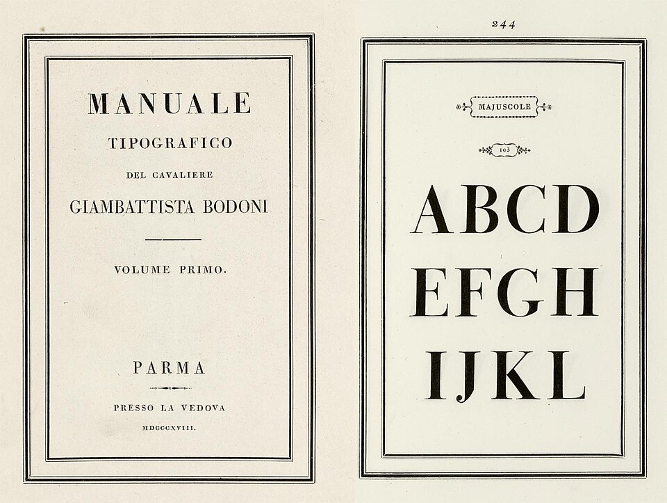 Didone — Bodoni, Manuale Tipografico 1818 — Wikimedia Commons / Public domain