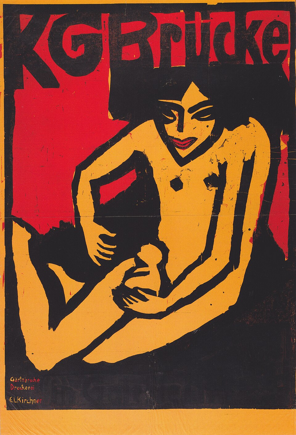 Die Brücke — Ernst Ludwig Kirchner, Die Brücke exhibition poster, Galerie Arnold, Dresden, 1910 — Wikimedia Commons / Public domain