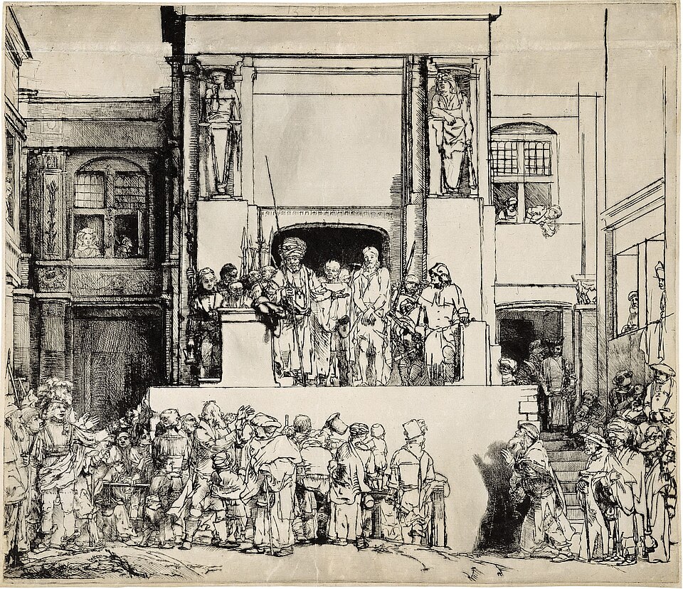 Drypoint — Rembrandt van Rijn, Christ Presented to the People, 1655, drypoint, state II/VIII — Saint Louis Art Museum — Wikimedia Commons / Public domain