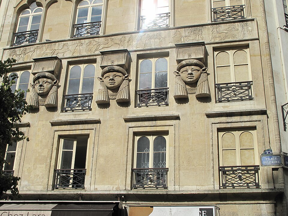 Egyptian Revival — Egyptian Revival façade, 2 Place du Caire, Paris, 1828 — photo: Tangopaso — Wikimedia Commons / Public domain