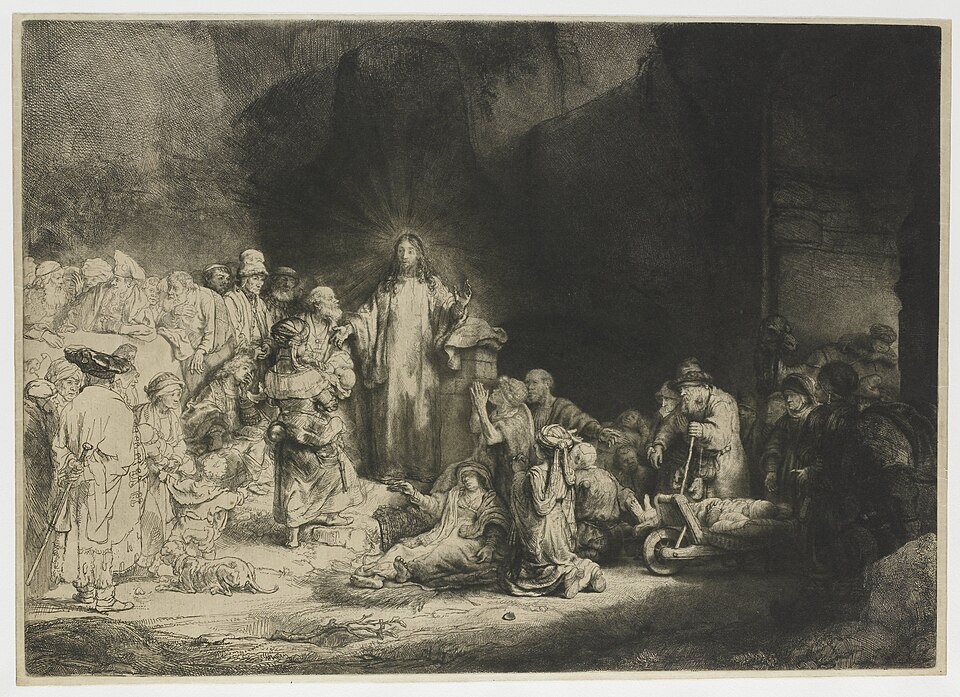 Etching — Rembrandt, The Hundred Guilder Print c. 1649 — Wikimedia Commons / Public domain