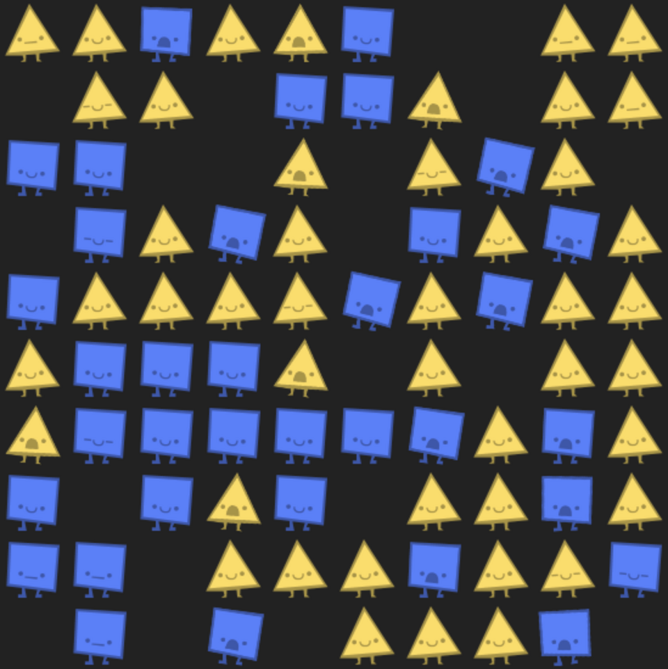 Explorable Explanations — Vi Hart and Nicky Case, Parable of the Polygons, 2014 — Wikimedia Commons / CC0