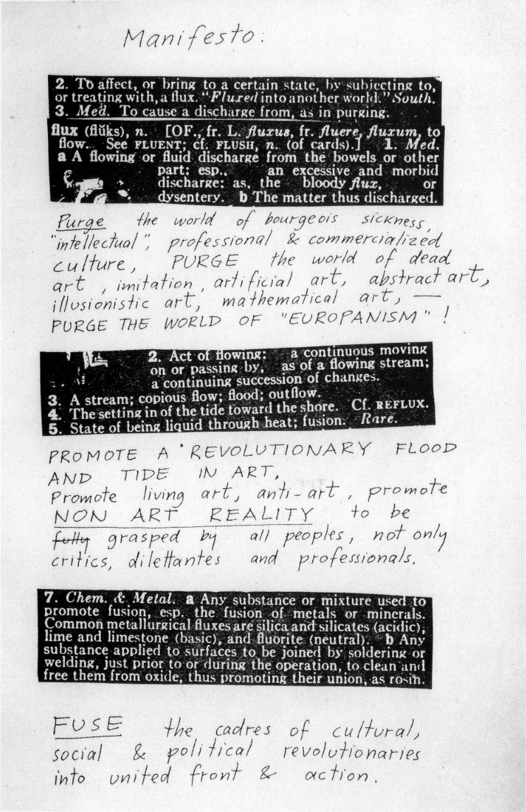 Fluxus — Maciunas, Fluxus Manifesto, 1963 — Wikimedia Commons / Public domain