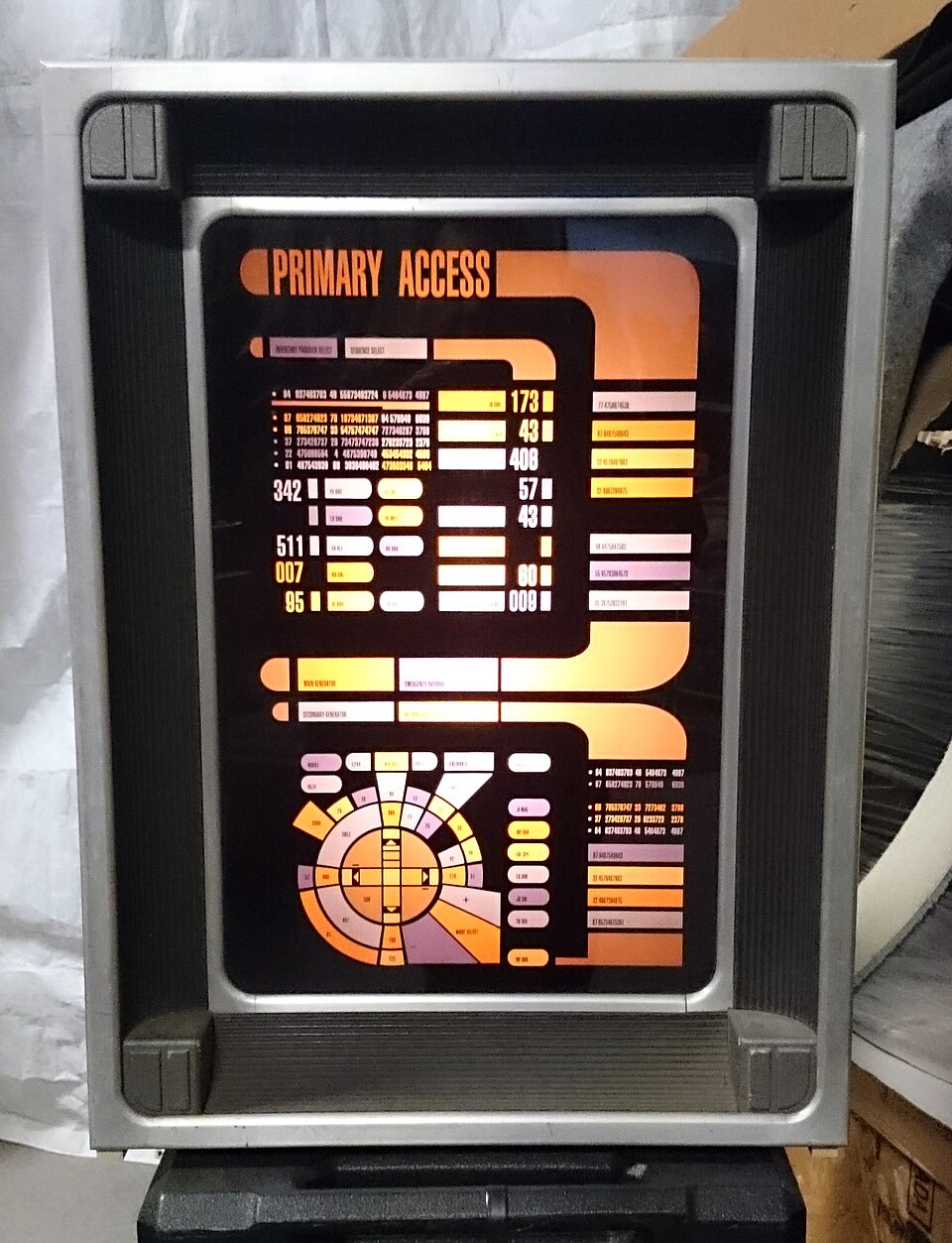 FUI (Fantasy User Interface) — LCARS panel from Star Trek: Voyager, photographed 2016 — Wikimedia Commons / CC BY-SA 4.0 · © Niesy74