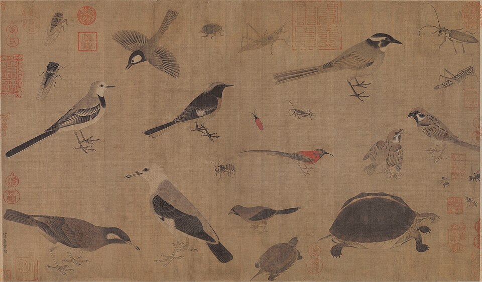 Gongbi — Attributed to Huang Quan, Sketches of Rare Birds — Palace Museum, Beijing — Wikimedia Commons / Public domain