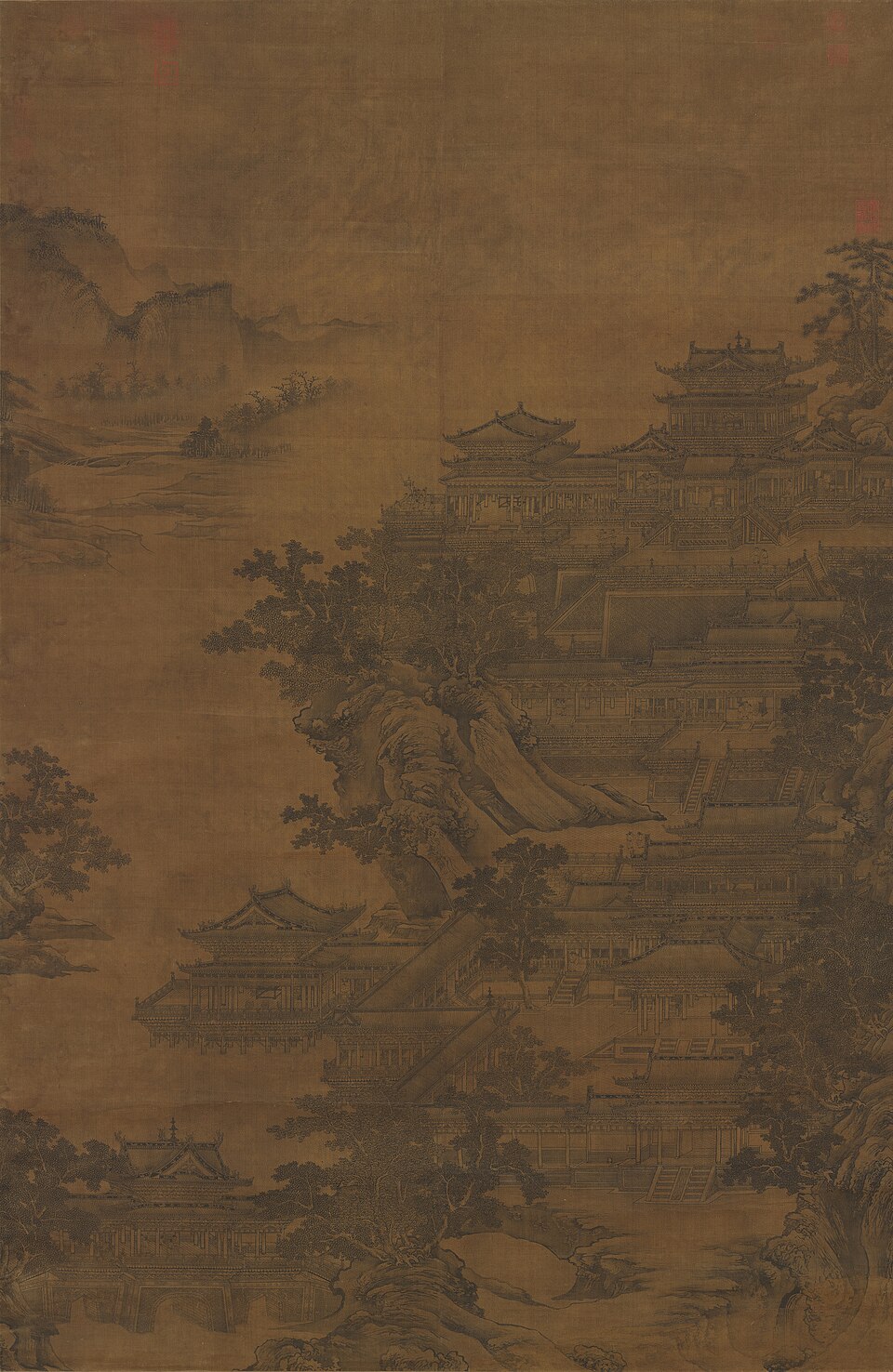 Jiehua / Ruled-Line Painting — Li Rongjin, A Han Dynasty Palace, Yuan dynasty — National Palace Museum, Taipei — Wikimedia Commons / Public domain