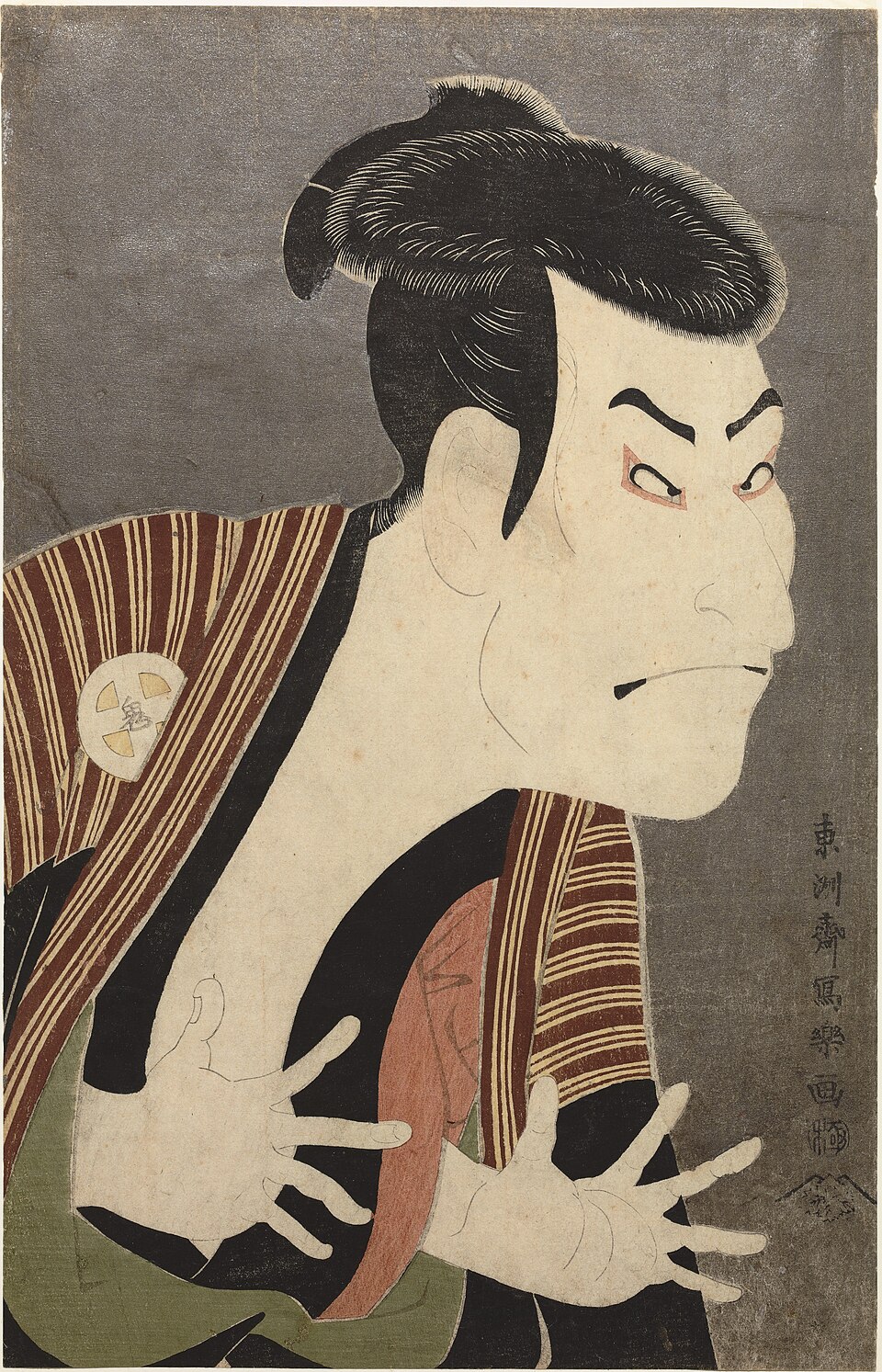 Kumadori — Sharaku, Ōtani Oniji as the Servant Edobei 1794 — Wikimedia Commons / Public domain
