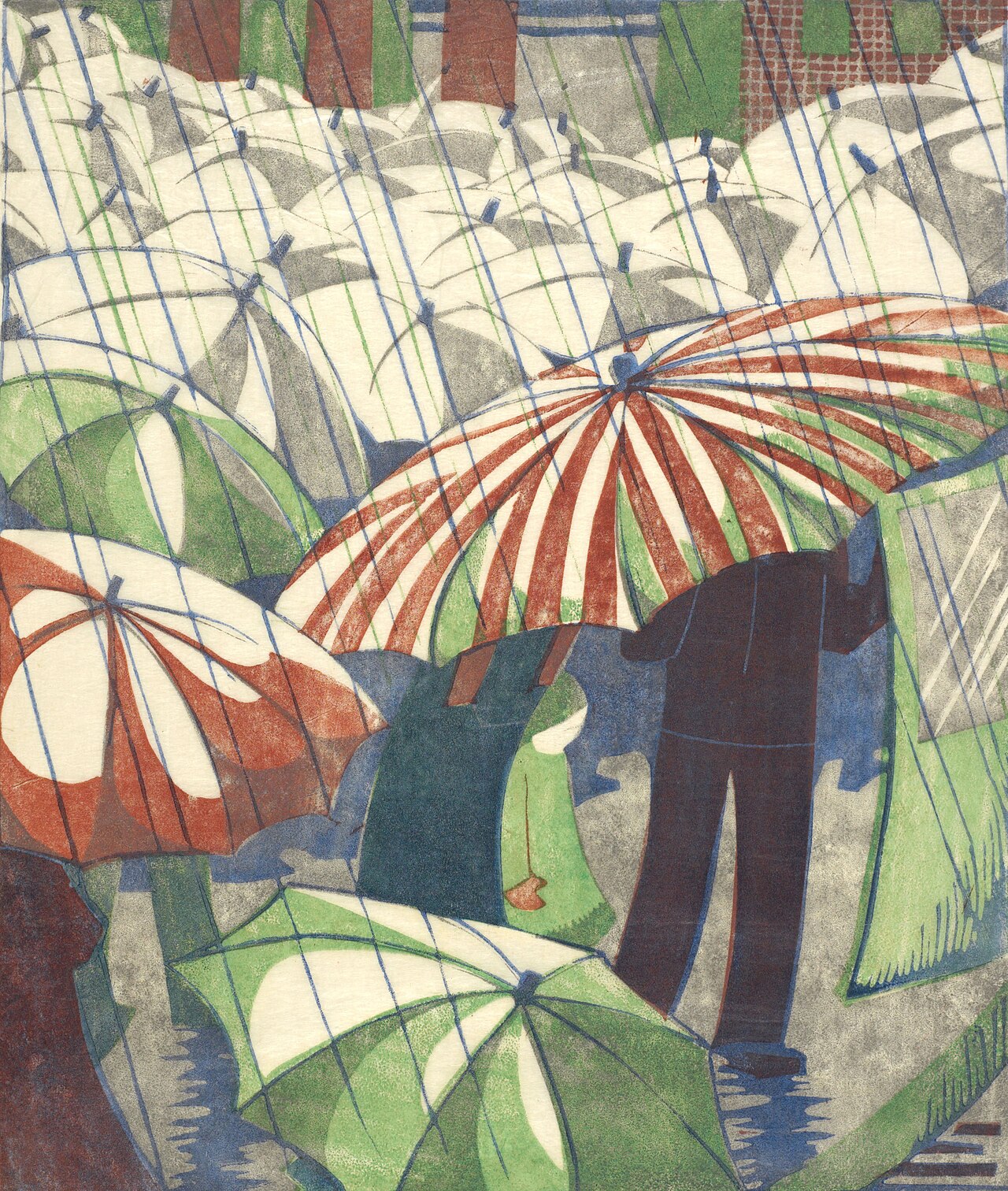 Linocut — Ethel Spowers, Wet Afternoon, 1930 — Wikimedia Commons / Public domain