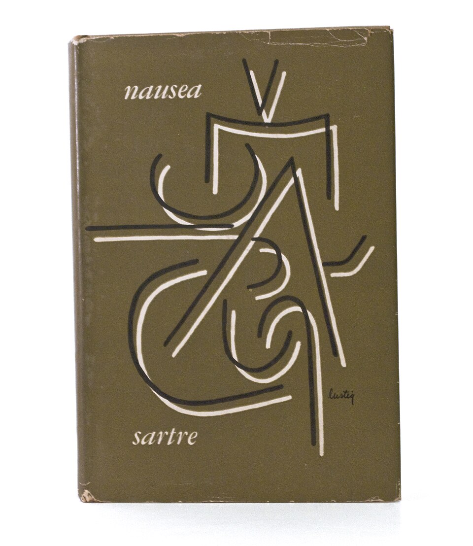Modern American Book Jacket — Lustig, cover for Nausea (CC BY 2.0) · © Karen Horton, diseño de la cubierta de Alvin Lustig, The New Classics Series publicado por New Directions, c. 1952