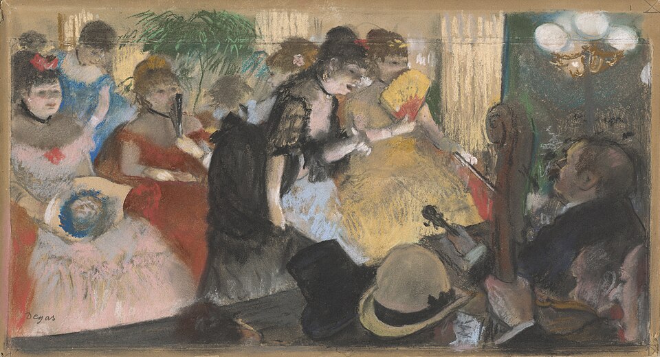 Monotype — Edgar Degas, Café-Concert, 1876–77 — pastel over monotype, National Gallery of Art, formerly Corcoran Gallery of Art — Wikimedia Commons / Public domain