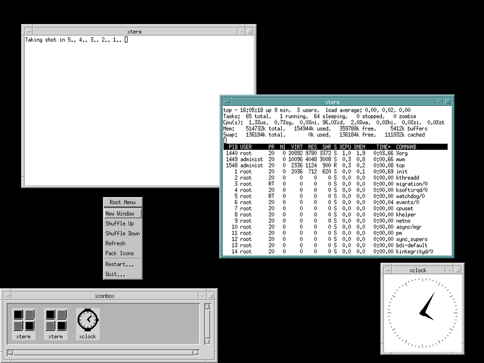 Motif — Default screen of the Motif Window Manager (mwm), 2014 — Wikimedia Commons / CC0