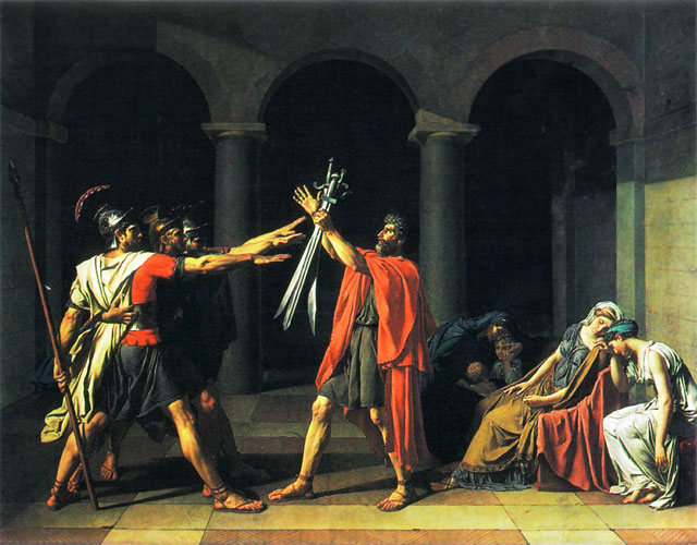 Neoclassicism — Jacques-Louis David, Oath of the Horatii, 1784 — Wikimedia Commons / Public domain