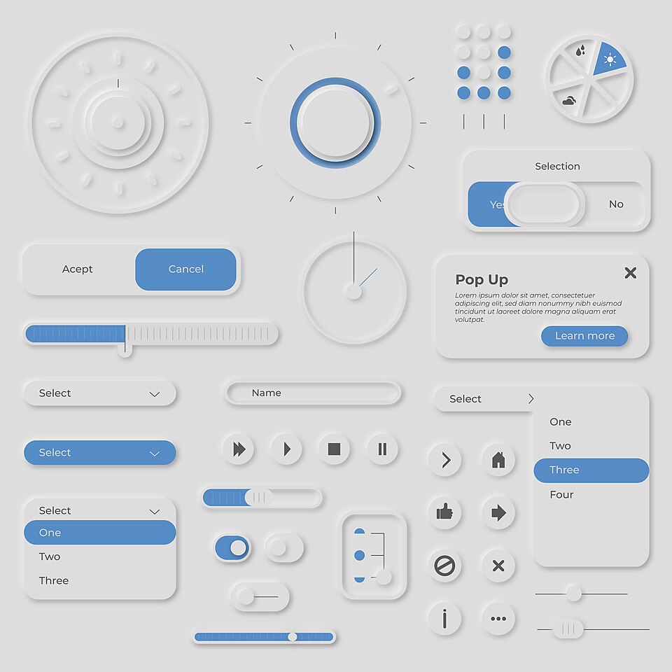 Neumorphism — Vectorium, Neumorphic UI elements, 2020 — Wikimedia Commons / CC BY-SA 4.0