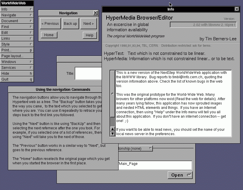 NeXTSTEP Interface — The WorldWideWeb browser on NeXTSTEP — Wikimedia Commons / Public domain