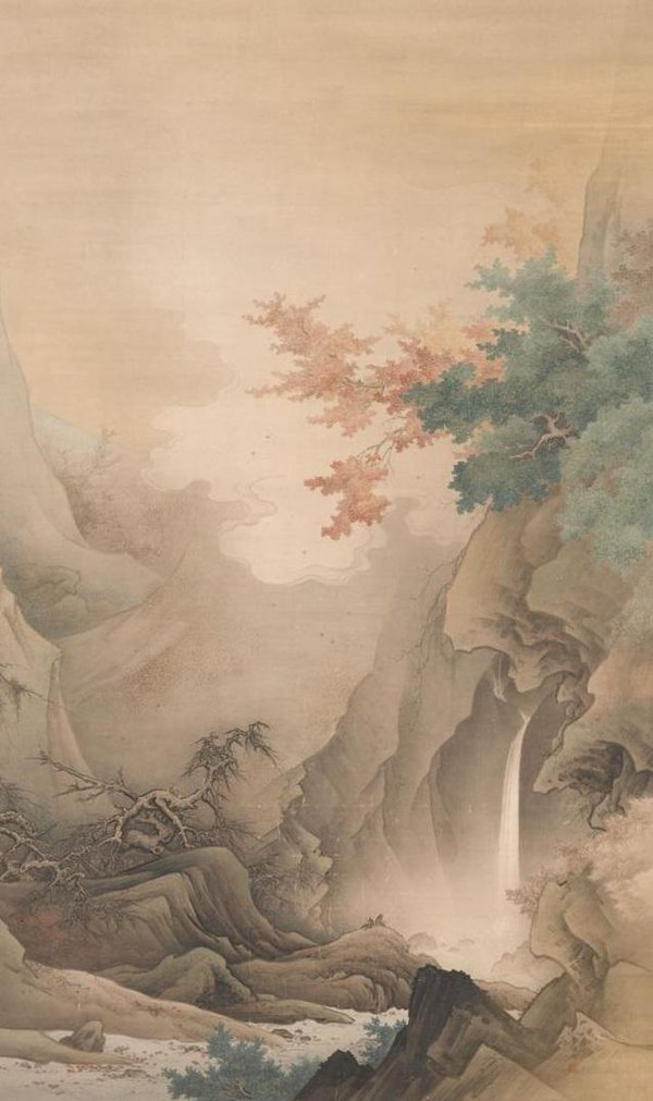 Nihonga — Hashimoto Gahō, White Clouds and Red Trees, 1890 — Wikimedia Commons / Public domain