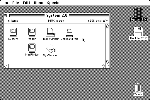 1-Bit Icon Design — Macintosh System 2 desktop — Wikimedia Commons / CC0