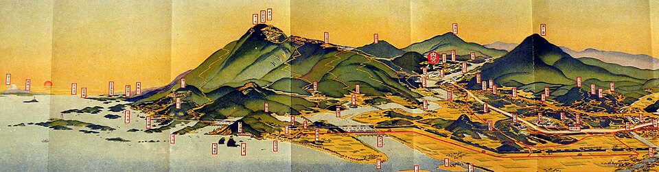 Hatsusaburō Panoramic Map — Yoshida Hatsusaburō, Ise meisho zue (Famous Places of Ise) — Wikimedia Commons / Public domain