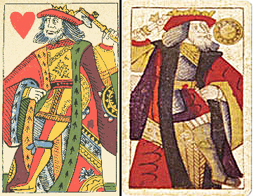 Playing Card Design — King of hearts by Pierre Maréchal of Rouen compared with the Spanish suited king of coins — Wikimedia Commons / Public domain