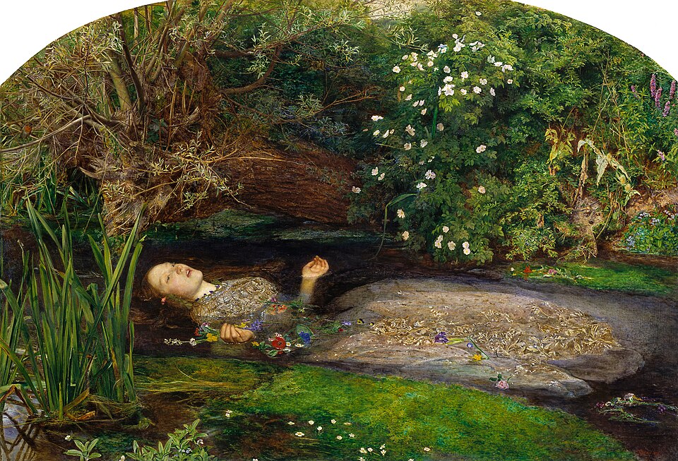 Pre-Raphaelite — John Everett Millais, Ophelia, 1852 — Wikimedia Commons / Public domain