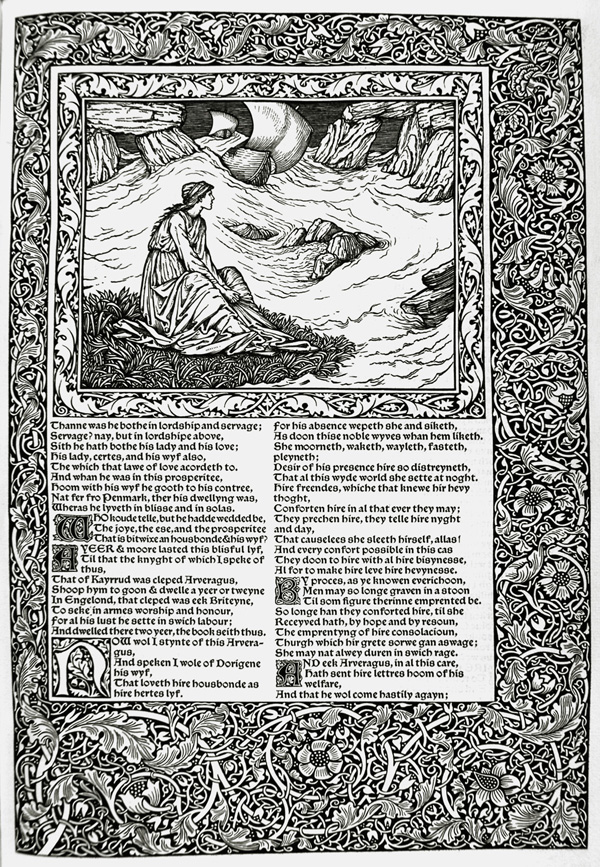 Private Press — Kelmscott Press, The Works of Geoffrey Chaucer 1896 — Wikimedia Commons / Public domain