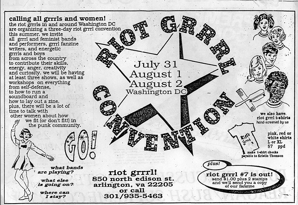 Riot Grrrl Zine — ジン《Riot Grrrl》コンベンション告知のページ 1992年 — Wikimedia Commons/ CC BY 2.0 · © RockCreek