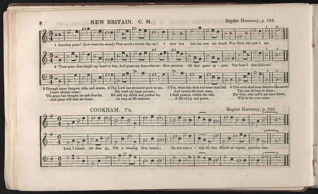 Shape Note — Amazing Grace in The Southern Harmony — Wikimedia Commons / Public domain