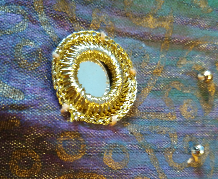 Shisha Embroidery — Shisha mirror and holding stitches — Schazjmd — Wikimedia Commons / CC BY-SA 4.0
