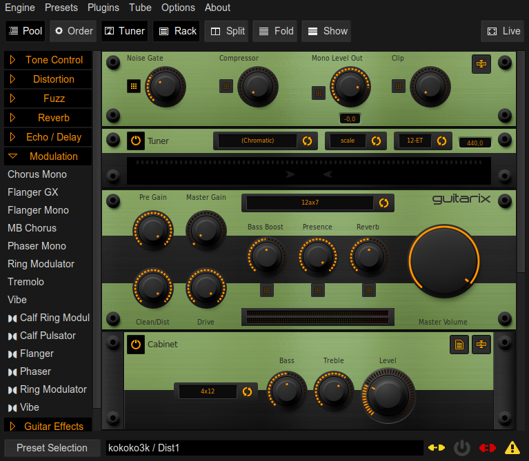 Skeuomorphism — Flachatmer, guitar amp skeuomorphic UI, Guitarix 0.35.0, 2016 — Wikimedia Commons / CC BY-SA 4.0