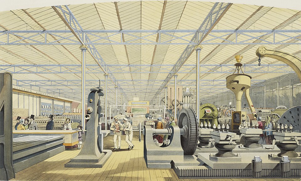 Steampunk — Machinery plate from Dickinson's Comprehensive Pictures of the Great Exhibition, 1854 — Wikimedia Commons / Public domain