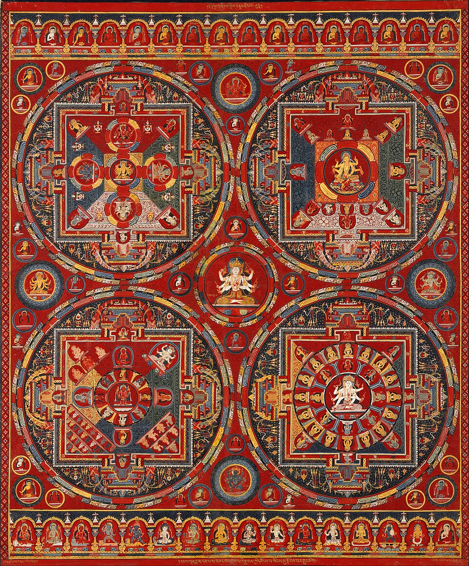Thangka — Thangka with four mandalas 15th century — Wikimedia Commons / Public domain