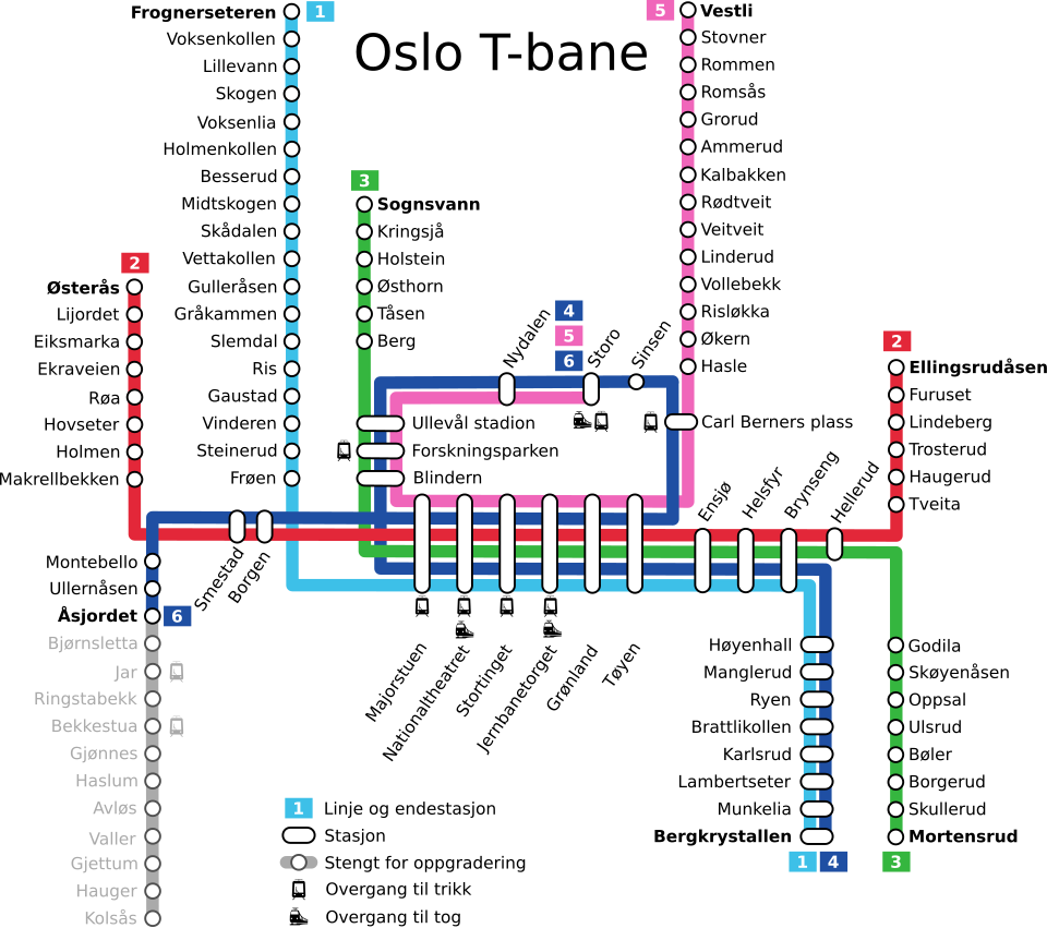 Schematic Transit Diagram — Contemporary example of a schematic transit map (CC BY-SA 3.0) · © Oslo_Metro_diagram.svg : Arsenikk derivative work: Arsenikk (talk)