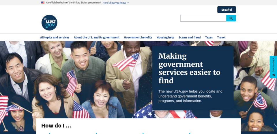 U.S. Web Design System — USA.gov homepage, 2023 — Wikimedia Commons / Public domain
