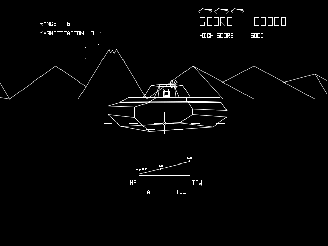 Vector Scan Graphics — Atari, screen from Bradley Trainer, 1981 (the military version of Battlezone) — Wikimedia Commons / Public domain