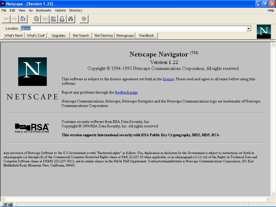 Web 1.0 — Netscape Navigator 1.22 screen — Wikimedia Commons / CC0