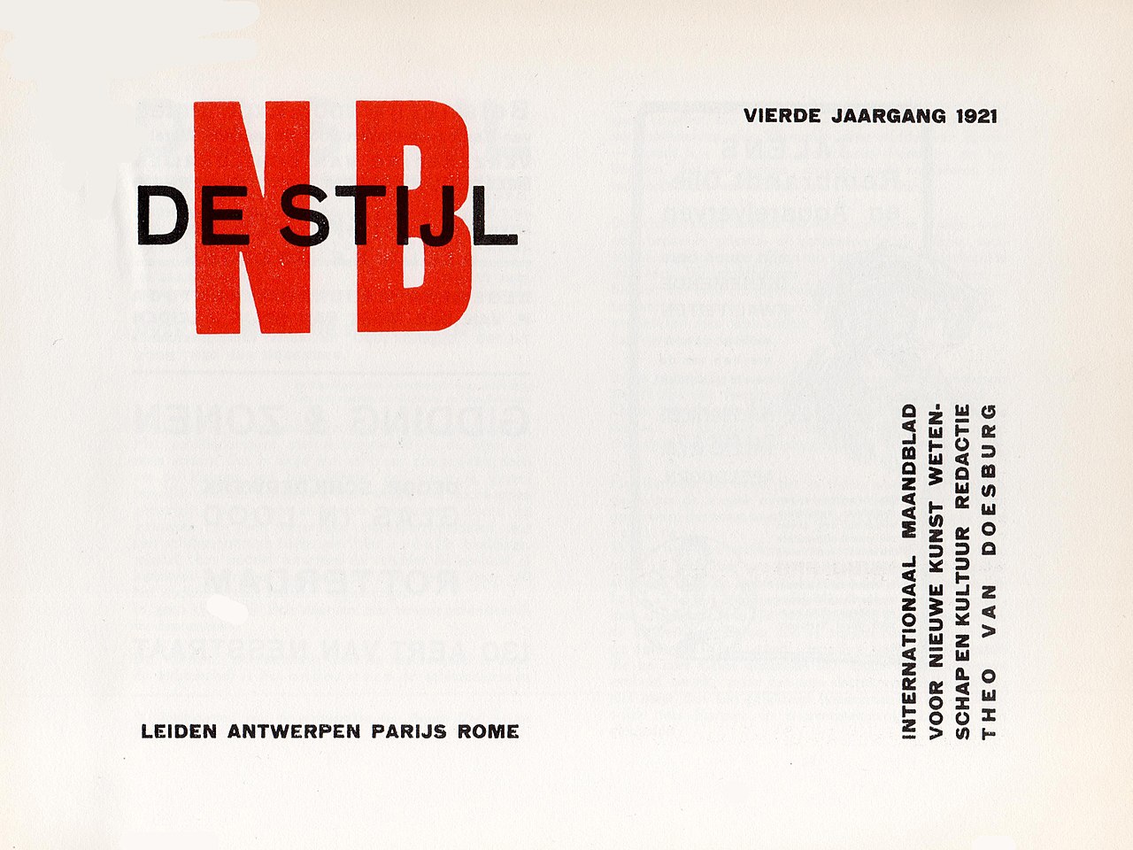 De Stijl — De Stijl magazine, vol. 4 no. 3 front cover, 1921 — Wikimedia Commons / Public domain
